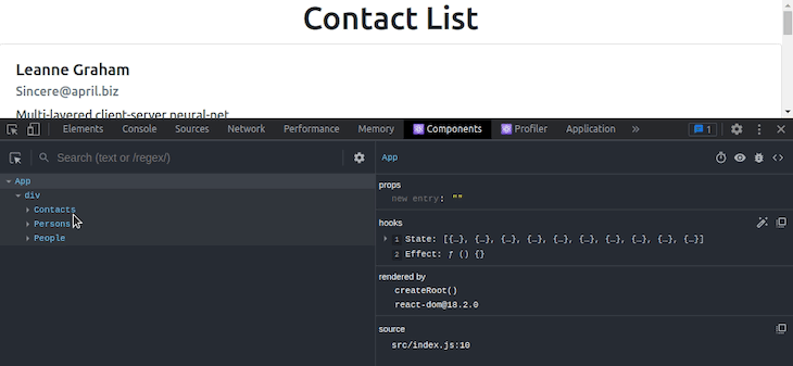 Browsing Component Props in React Developer Tools