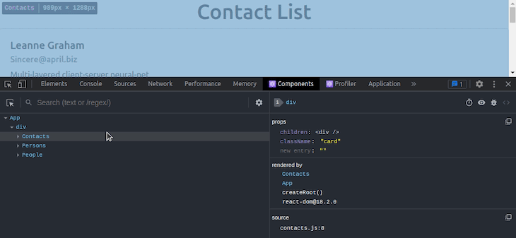 Searching Elements in React Developer Tools