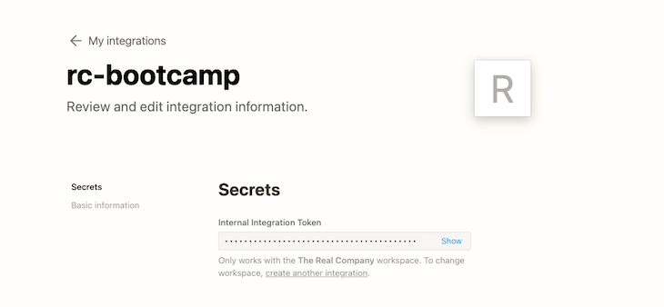 Internal Integration Token Set Up
