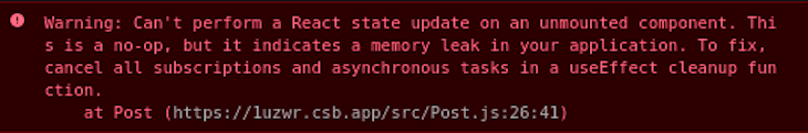 Warning Message From Updating The State Of An Unmounted Component