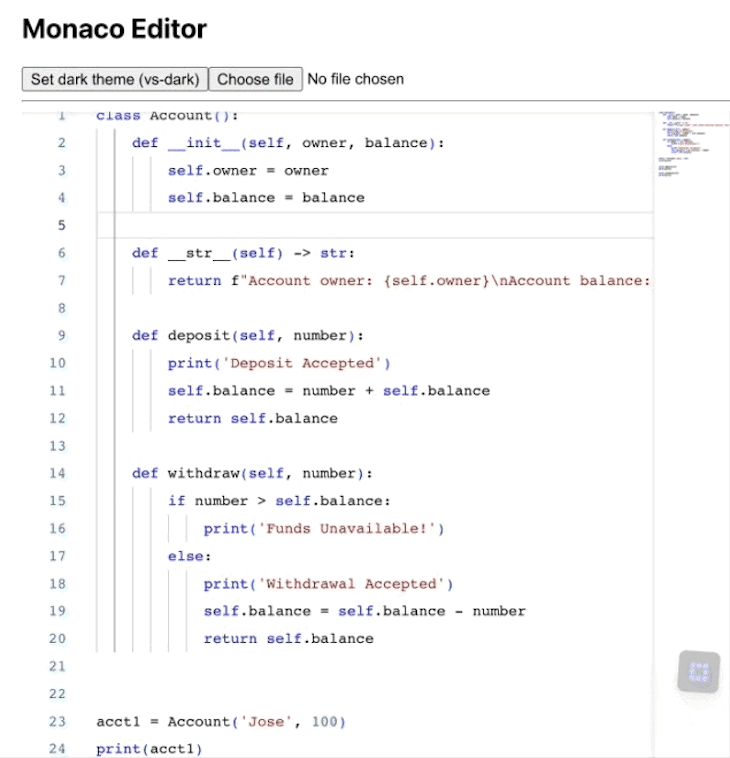 Themes Using the React Monaco Editor