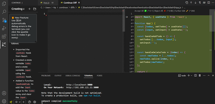 Todo Application Built With VS Code Continue